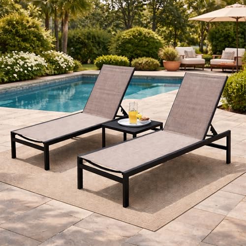 Kozyard 3-Piece Outdoor Chaise Lounge Set, Powder-Coated Aluminum Frame