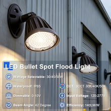LED Bullet Flood Light 30W/40W/50W Selectable, 3CCT 3000K/4000K/5000K, 0-10V Dim Outdoor Spotlight, IP65 Rated Landscape Security Light with Adjustable Knuckle Mount for Yard, Flag Pole, Wall (8-pack)