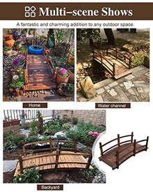 ZIMGOD Wood Classic Arch Garden Bridge with Side Rails, 4.5 5 6ft Water Pond Footbridge, Little Garden Walkway Bridges, Retro Pond Bridge for Creek Farm(140cm (4.6ft))