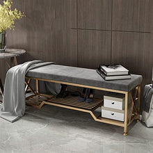 Footstools / Ottomans Shoe Stool Entrance 2 Tier Shoe Rack Storage Bench with Upholstered Seat Metal Frame for Living Room Bedroom Corridor living Room Corridor Bench Shoe Stool ( Color : Brass , Size