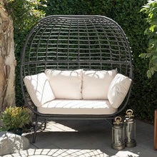 Alpine Corporation MHQ130 Indoor/Outdoor Double Seat Egg Chair w/Cushions, Versatile Patio & Sun Room Seating, 57" H, Black