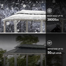 Sunjoy 12x20 ft. Wood Gazebo with Aluminum Hardtop, Cedar Frame, 2-Tier Roof, Matte Black + Gray Wood