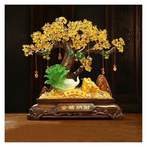 Office desk decor Crystal Wealth Tree Feng Shui Decoration, Imitation Jade Four Seasons Fortune Jade Cabbage Ornament, Lucky Money Toad Crystal Tree, Home Decor Desk Decoration Desk decorations(Large)