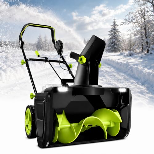 Cordless Snow Blower, Electric Snow Shovel, 3500w Brushless Motor, LED 2Batteries