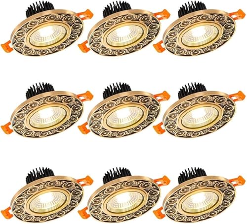 SoOSSN Round Brushed Brass Downlight,9-Pack LED Recessed Light Fixtures Ceiling Lights,Dimmable Recessed Lighting(Tri Color dimming,10W)