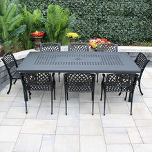 Oakland Living Modern Outdoor Mesh Lattice Aluminum Dining Set with Eight Arm Chairs Black