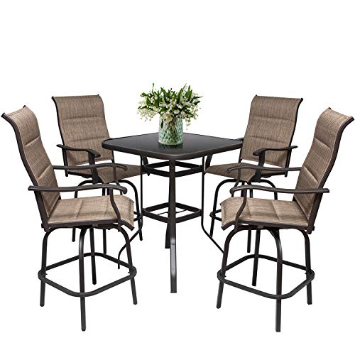 Super Mart 5PC Outdoor Bar Stools Set with Swivel Chairs and Bistro Table Brown