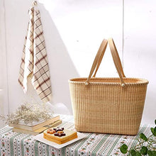 ZYBB Picnic Baskets Rattan Handle Basket Double Handle Fruit Basket Kitchen Vegetables Eggs Woven Storage Basket 38X23x27.5cm