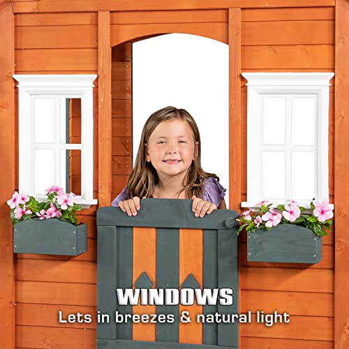 Sportspower Woodbridge Wooden Outdoor Playhouse with Flower Boxes Red