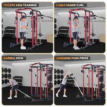 GarveeLife Power Cage Smith Machine Multi-Functional Rack with Lat Pulldown Red