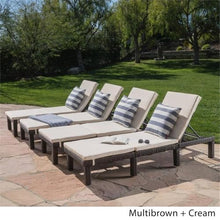 Noble House Jamaica Multi-Brown Wicker Chaise Lounge with Cream Cushion (Set of 4)