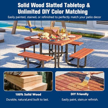 YZFfnte 80" Square Outdoor Picnic Table Set, Solid Wood, Umbrella Hole