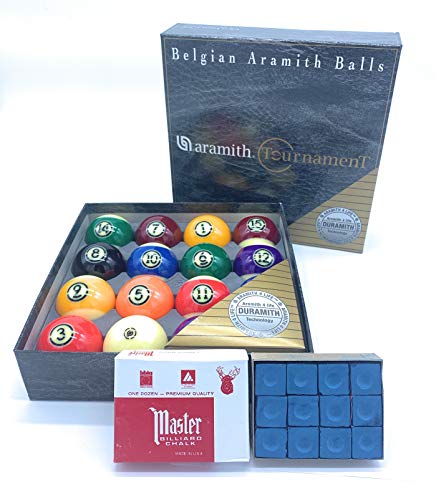 Aramith Tournament Pool Balls Set - 2-1/4" Diameter Pro Quality - Free 12 Pack of Master Chalk