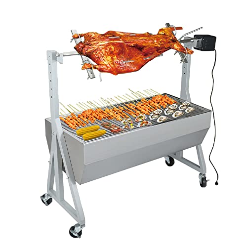 YUEWO Rotisserie Grill Roaster 110 lbs, BBQ Whole Pig Lamb Rotisserie Roaster, 47 Inch Charcoal Spit Stainless Steel Rotisserie Roaster Grill
