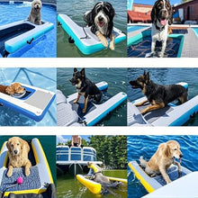 MZZKFC Pet Dock Platform for Pool, Inflatable & Reusable Dog Floating Ladder with EVA Anti Slip Pad & 3D Steps & Pump, Portable Foldable Dog Water Ramp 150cm, Load 105kg(Black,Piece of 4)