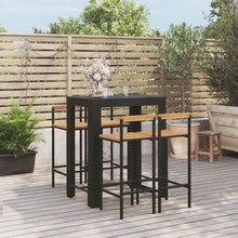 Xolmizyn 5 Piece Outdoor Bar Set, Black Poly Rattan Pub Table and 4 Acacia Wood Stools for Patio, Garden, Balcony, Backyard Bistro Dining Furniture