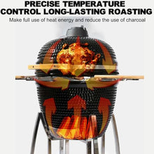 TT-YEL Large Charcoal Grill, Ceramic Grill on Wheels, with Thermometer, Lid, Storage Rack, Can Serve 8-10 People, Freestanding Camping Grill, Portable and Easy to Clean,Black