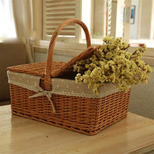 ASWRTYJO Willow Vegetable Basket Handwoven Rectangular Picnic Basket Outdoor Food Storage Picnic Basket