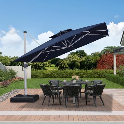 OROTLECT 132" Square Cantilever Umbrella With Base,Navy