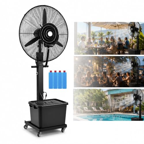 JCSRYD 11Gal/42L Pedestal Fan with Water Mist Spray, Portable Misting Fan with Automatic Refill, 3-Speed Oscillating Cooling Fans for Patio, Restaurant, Outdoor Use