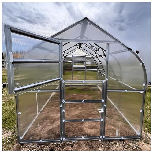 BAUMERA Polycarbonate Greenhouse - Walk-in Size 20' L x 8' W - Heavy Duty Greenhouses for Outdoors - Large Greenhouse with 3 Automatic Vents and A Shelf - for Year-Round Harvest…