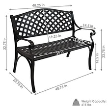 Sunnydaze Outdoor 2-Person Metal Garden Bench with Backrest, 40” W, Black