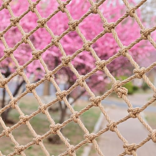 Pithsdp Jute Hemp Rope Net, Heavy Duty Natural Climbing Safety Rope Netting, Garden Balcony Stairs Fence Playground Protection Net Indoor and Outdoor Decor Rope Net(Size:3x8,Color:Hemp)