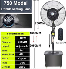 USZWBY Outdoor Misting Cooling Fan with 90° Oscillation and Water Spray for Enhanced Airflow and Humidity in Large Spaces(750Mm)