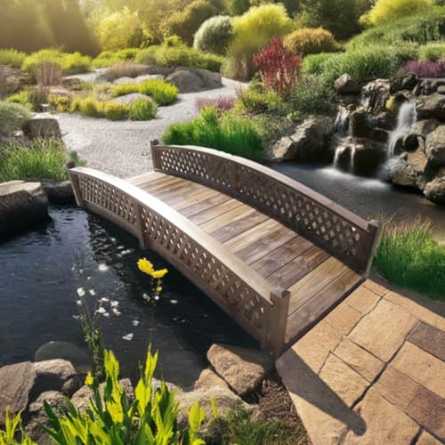 SamsGazebos Butterfly Garden Bridge with Diamond Lattice Railings 8 ft Light Brown