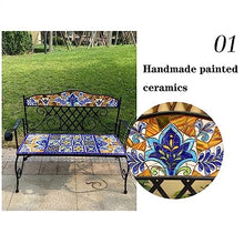 BENGAOTH-O Outdoor Benches, Mexican Style Outdoor Bench, 41.3" Double People Garden Leisure Bench, Metal Frame and Hand Painted Ceramic Seats, for Patio Yard Park Balcony,for Patio,Park,Lawn
