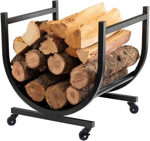 WXPWAMZ Firewood Log Holder,Outdoor Firewood Racks Bracket Indoor with Wheels, Small Firewood Log Store Outdoor Movable, Firewood Rack Holder Patio Yard Inside Fireplace