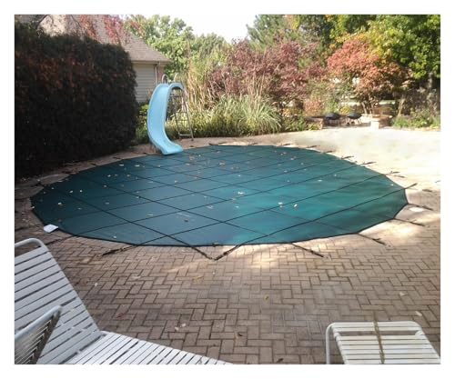 WAHHWF 10m 9m 8m 7m 6m 5m 4m 3m 2m Large Heavy Duty Winter Inground Pool Safety Cover Round, Commercial Grade Green Mesh Swimming Pool Covers with Brass Anchors, Springs and Tool Kit(33ft/10m)