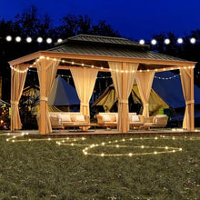 GAOMON 12x20ft Hardtop Gazebo with Netting and Curtains Wood Grain