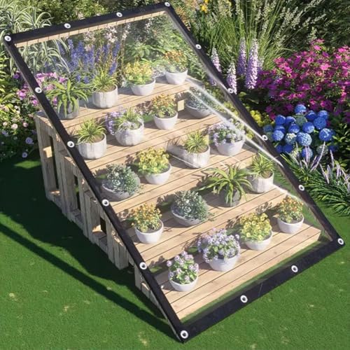 Etlegor 0.47mm Waterproof Tarp Cover with Grommets, Clear Vinyl Tarp Tarpaulin Gazebo Porch Covering Patio Enclosure for Outdoor, Plant, Garden, Chicken Coop(8' x 10'/2.4x3m)
