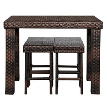 5 Piece Outdoor Bar Set, Table and Chair, Patio Bar Stools and Table, Outdoor Conversation Set for Poolside, Patio Bar Set, Bar Height Table & 4 Rattan Bar Stool Chairs, Outdoor Bistro Set, Brown