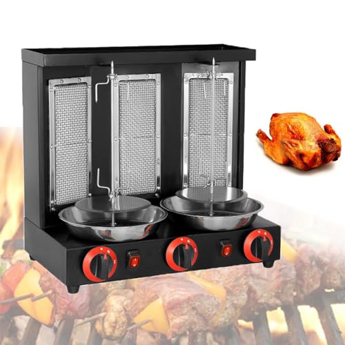 LwiftGal Gas Rotating Vertical Rotisserie Grill, 360° Rotating Doner Kebab Grill Machine, with Burners, Gas Fuel Rotisserie Equipment, for Restaurant Home Kitchen Use,Black-L