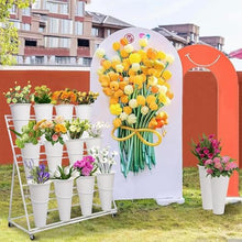 NLLATEI 3 Tier Heavy Duty Flower Display Stand with Wheels, Buckets & Handrails - Moving Plant Cart for Balcony Courtyard, Florist Pop-Up Events, Art Exhibitions