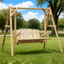 Ergonomic Design 2-Seat Wooden Garden Porch Swings with Stable & Non Slip Legs, Outdoor Backyard Loveseat Swings for Patio, Lawn & Garden