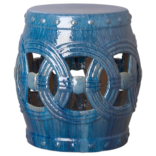 Emissary - Asian Traditional Chinese Attractive Eternity Glazed Garden Stool (Marine Blue, 20" Dx21 H)