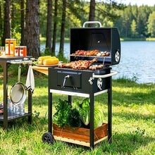 Adjustable Charcoal Grill, 490 sq.in. Outdoor BBQ Grill with 3-Level Height Pan, Built-in Thermometer, Foldable Side Table, for Backyard Patio & Family BBQ