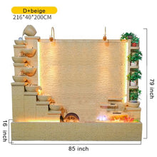 Elegant Stone Waterfall Fountain with LED Lights and Planter Shelves – Dual Sides for Indoor and Outdoor Zen Garden Decoration, 63 inch-79 inch Height Options(D+Beige)