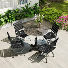 Hassyee Outdoor Marble-Look Sintered Stone 31.5" Round Coffee Table with Heavy-Duty Cast Iron Base, Patio Dining Table for Bistro, Cafe, Bar & Home Use (31.5" Round)