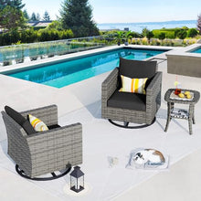 HOOOWOOO Outdoor Wicker Swivel Rocking Chairs Set of 2 with Side Table – Comfortable Patio Furniture Set for Garden, Porch, Balcony, or Deck (Black, 3 PCS)