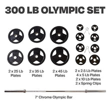 CENTR Olympic Barbell Weight Set with Bar 300 lb - Chrome/Black