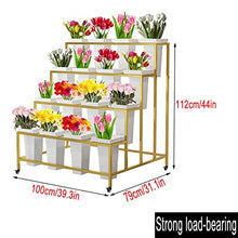 Wrought Iron Flower Display Stand with 16pcs Buckets, 4 Layers Metal Plant Stand with Wheels, Heavy Duty Moving Plant Cart Shelf, for Indoor, Outdoor Patio Garden, Florist (Color : Gold)