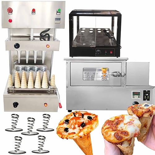 TXMACHINE 4 cone maker machine commercial pizza cone machine Handheld Pizza Making Machines for pizza shop with pizza oven,Display Cabinet (custom cone shape machine+oven+Display Cabinet, 110V/60HZ)