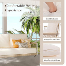 Praxatek Woven Rope Outdoor Porch Swing Sofa with Cushions, 2-Person, Iron Frame, Beige, 51.6" L x 26.4" W x 20.1" H (White Steel)