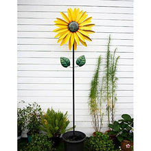 GenSDH Outdoor Patio Decor, Flower Garden Wind Spinner Large Metal Decor Wind Sculpture for Yard Garden Ornament Windmill Spike,Yellow 2M,Yellow 2m
