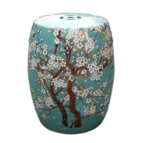 LINKIO Garden Stool Colorful Ceramic Garden Stool with Plum Blossom Design - Decorative Porcelain Cooler Stool for Outdoor and Indoor Use Ottomans(H)
