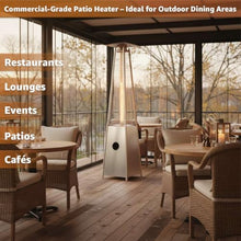 40,000 BTU Steel Portable Propane Outdoor Patio Heater with Glass Flame Tube – Silver Square Pyramid Freestanding Design with Wheels & Easy Ignition – Outdoor Heater for Deck, Patio, Poolside, Events